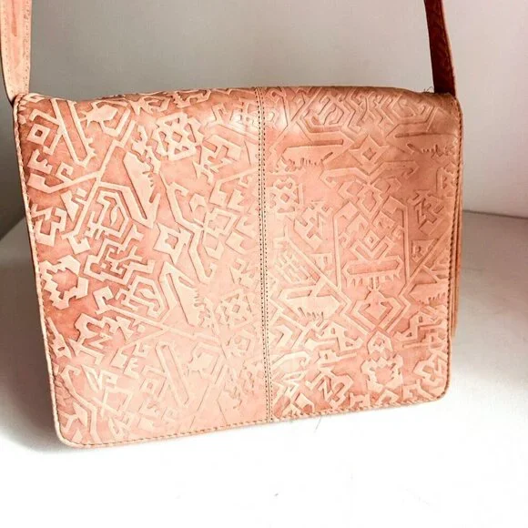 Leather Hand tooled Made in India Travel Crossbody Bag - Picture 4 of 10